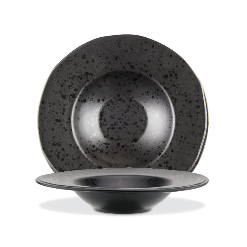 Black pasta bowl with black reactive dots Ø 28 cm