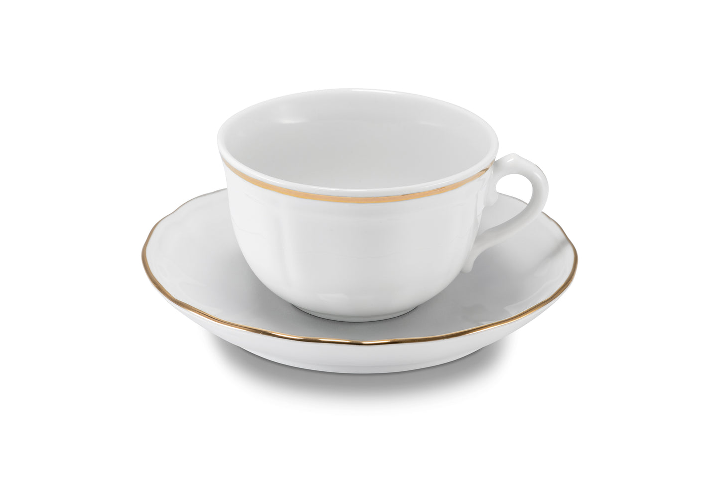 White tea cup saucer with gold rim Ø15 h 2 cm