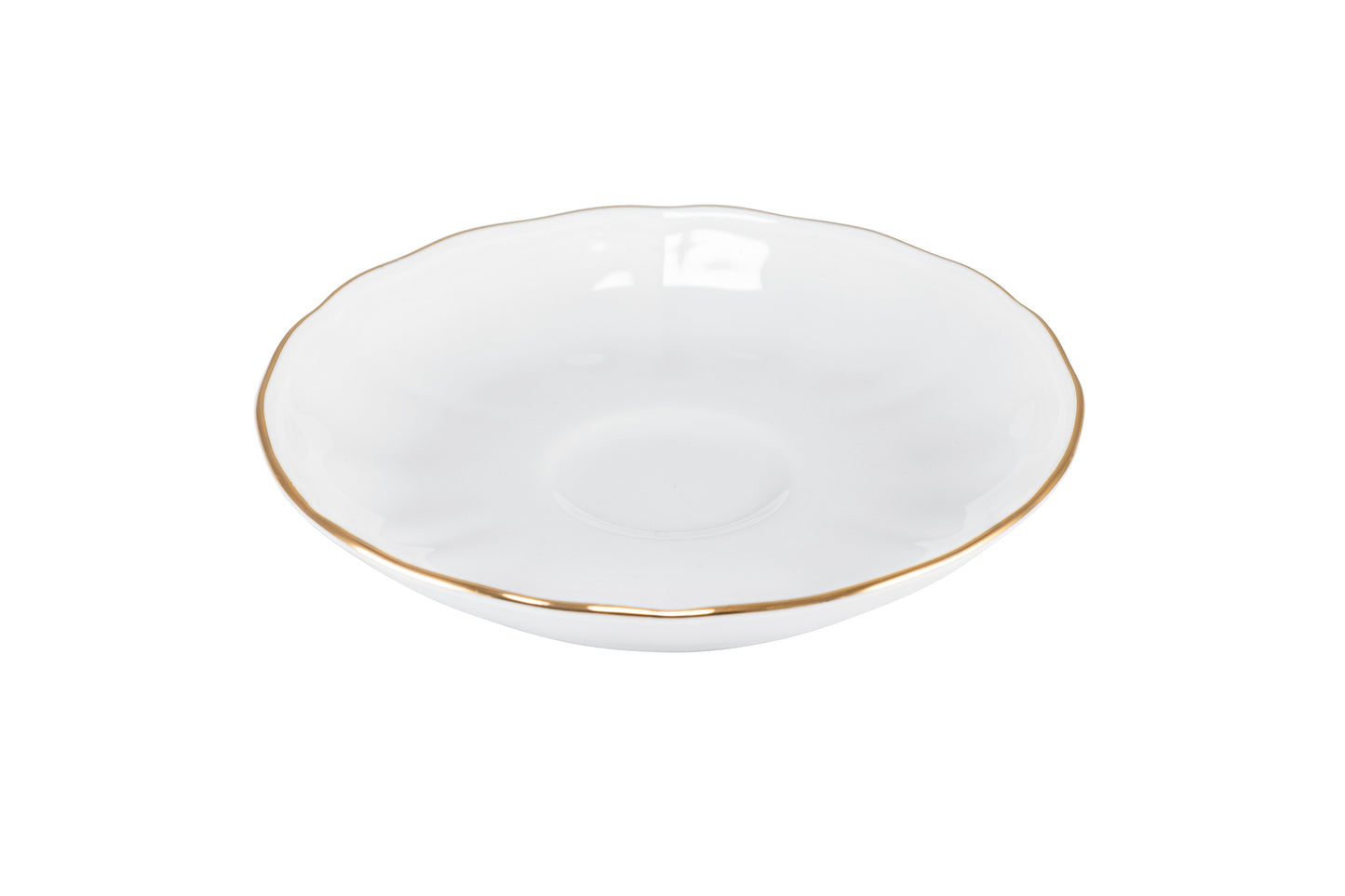 White tea cup saucer with gold rim Ø15 h 2 cm