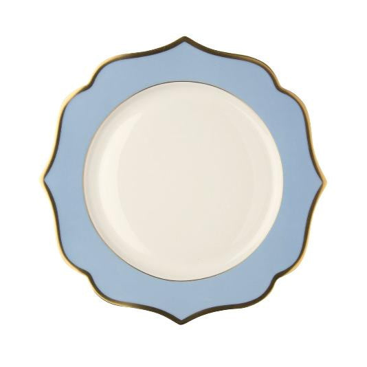 Light blue dessert plate with gold rims - New bone china Ø 20 cm