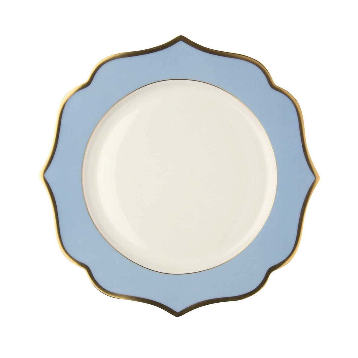 Light blue dinner plate with gold rims - New bone china Ø 28 cm