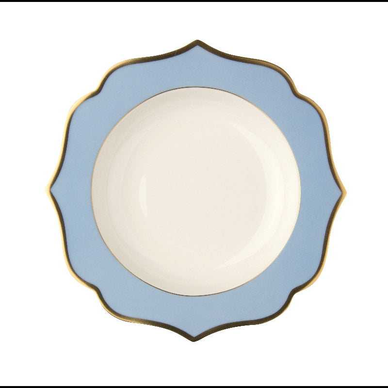 Light blue deep plate with gold rims - New bone china Ø 22 cm