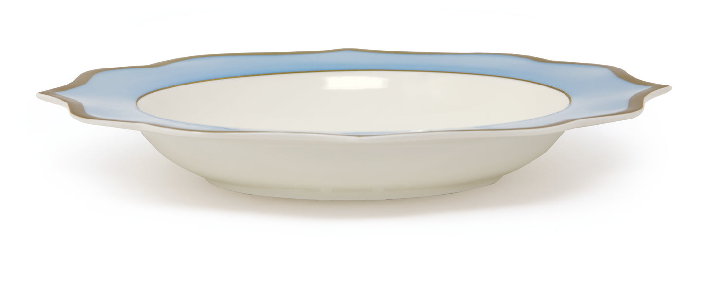 Light blue deep plate with gold rims - New bone china Ø 22 cm