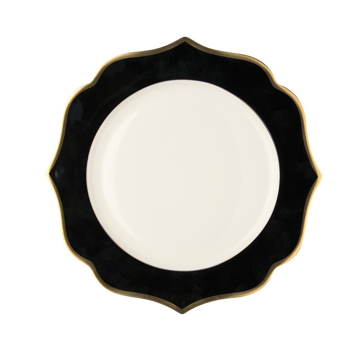 Black bread plate with gold rims - New bone china Ø 15 cm