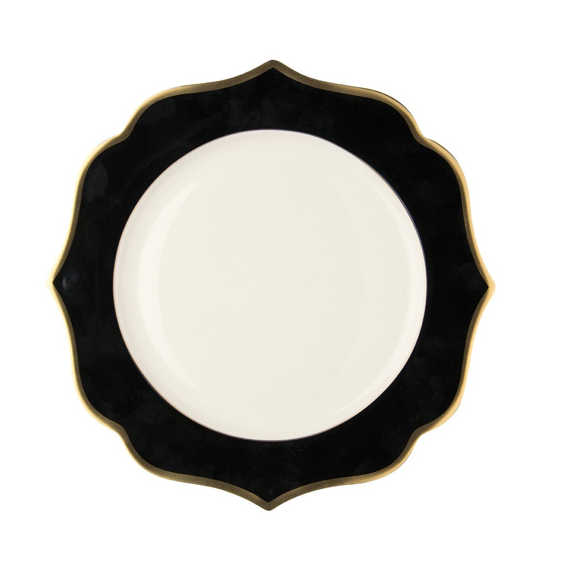 Black dessert plate with gold rims - New bone china Ø 20 cm