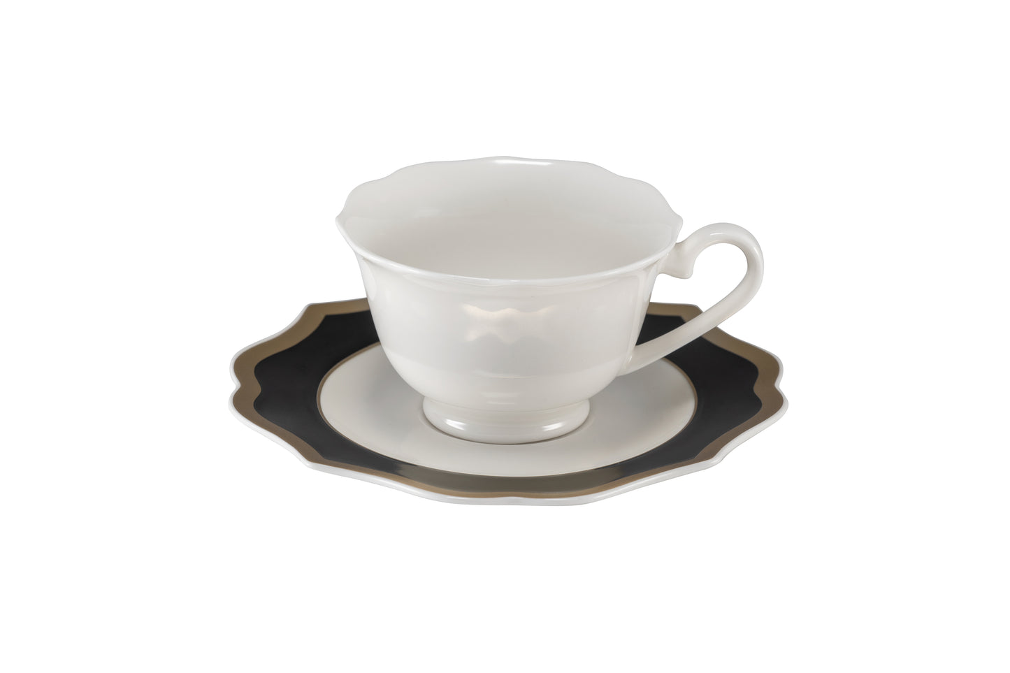 Black coffee cup saucer with gold rims - New bone china Ø13 h 1 cm
