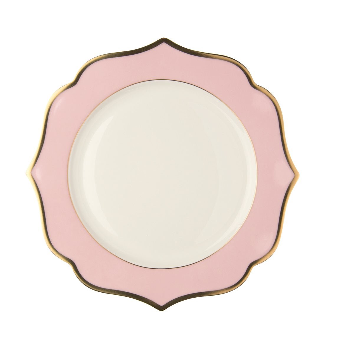 Pink dessert plate with gold rims - New bone china Ø 20 cm