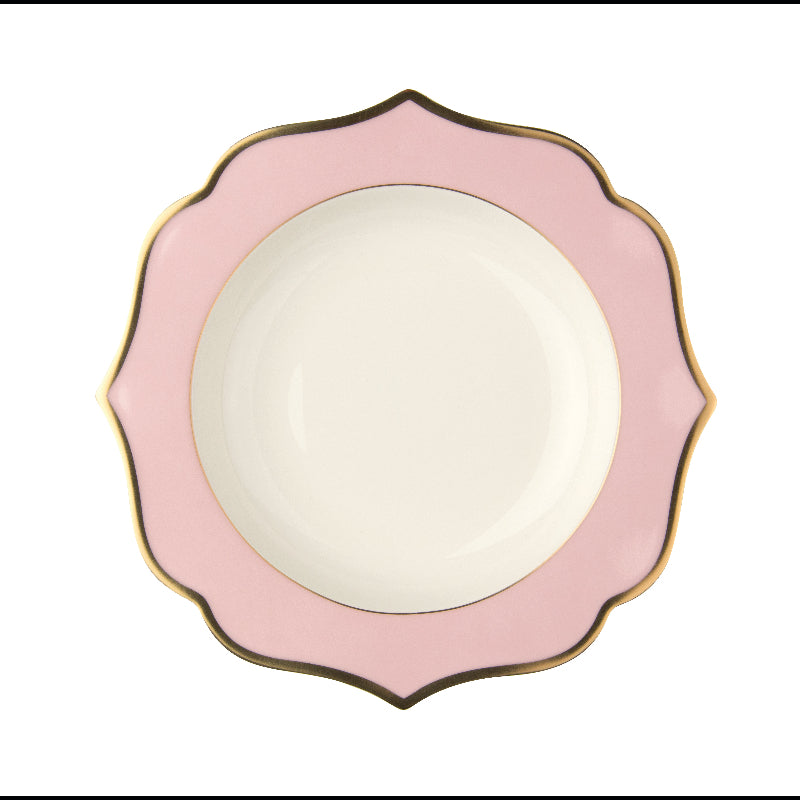 Pink deep plate with gold rims - New bone china Ø 22 cm