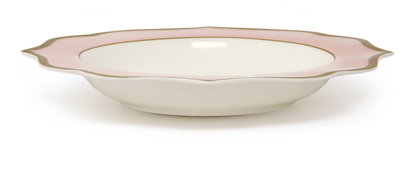 Pink deep plate with gold rims - New bone china Ø 22 cm