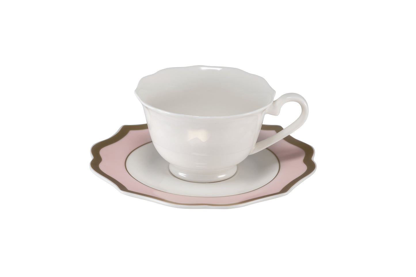 Pink coffee saucer with gold rims - New bone china Ø13 h 1 cm