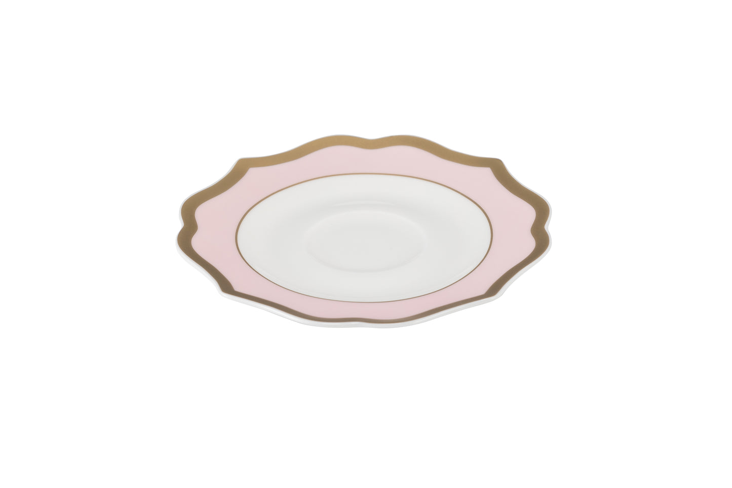 Pink coffee saucer with gold rims - New bone china Ø13 h 1 cm
