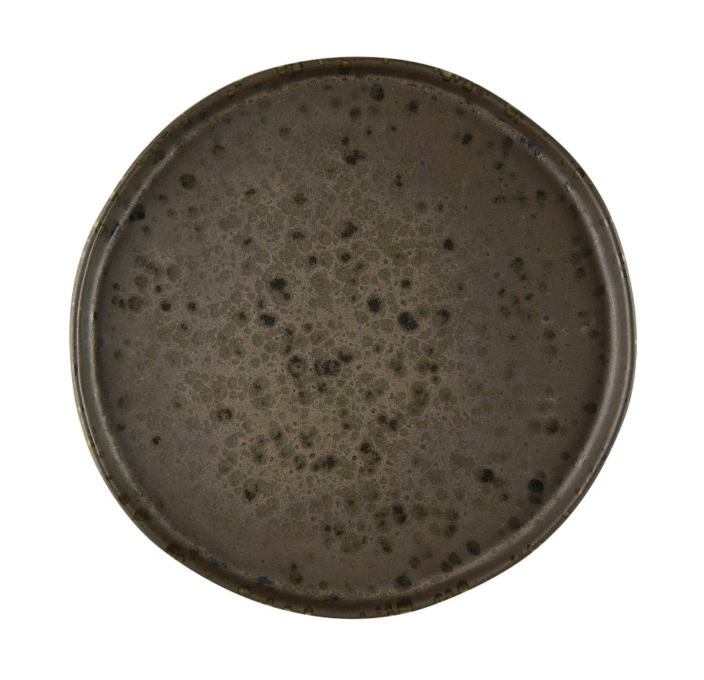 Brown dessert plate with rusty reactive dots 20.5cm