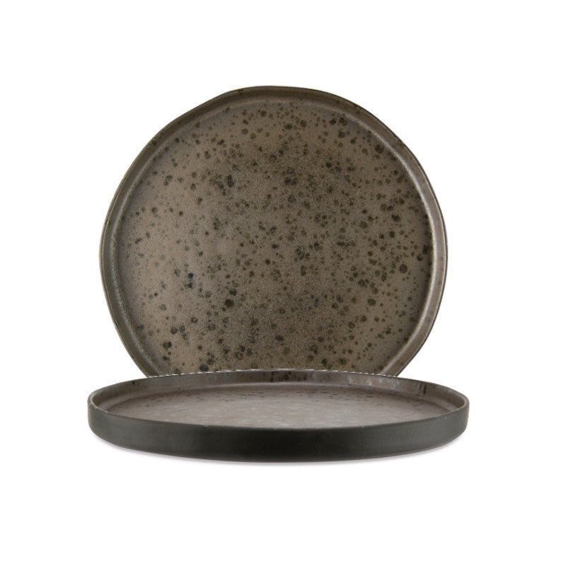 Brown bread plate with rusty reactive dots 15cm