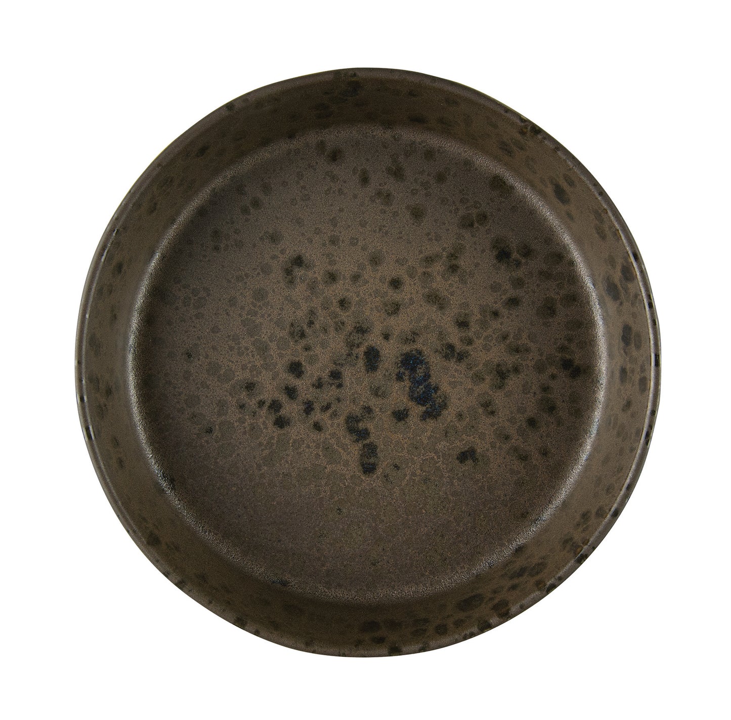 Brown deep plate with rusty reactive dots 18cm