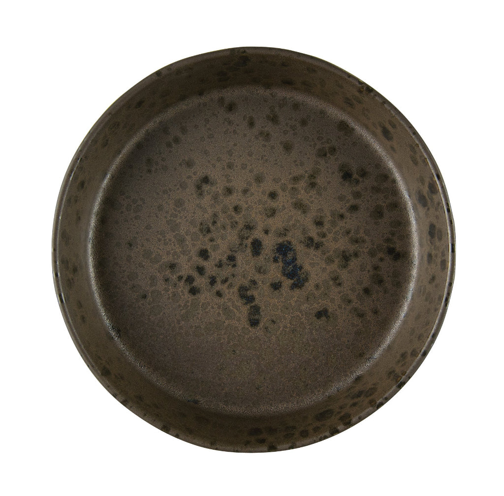 Brown deep plate with rusty reactive dots 18cm