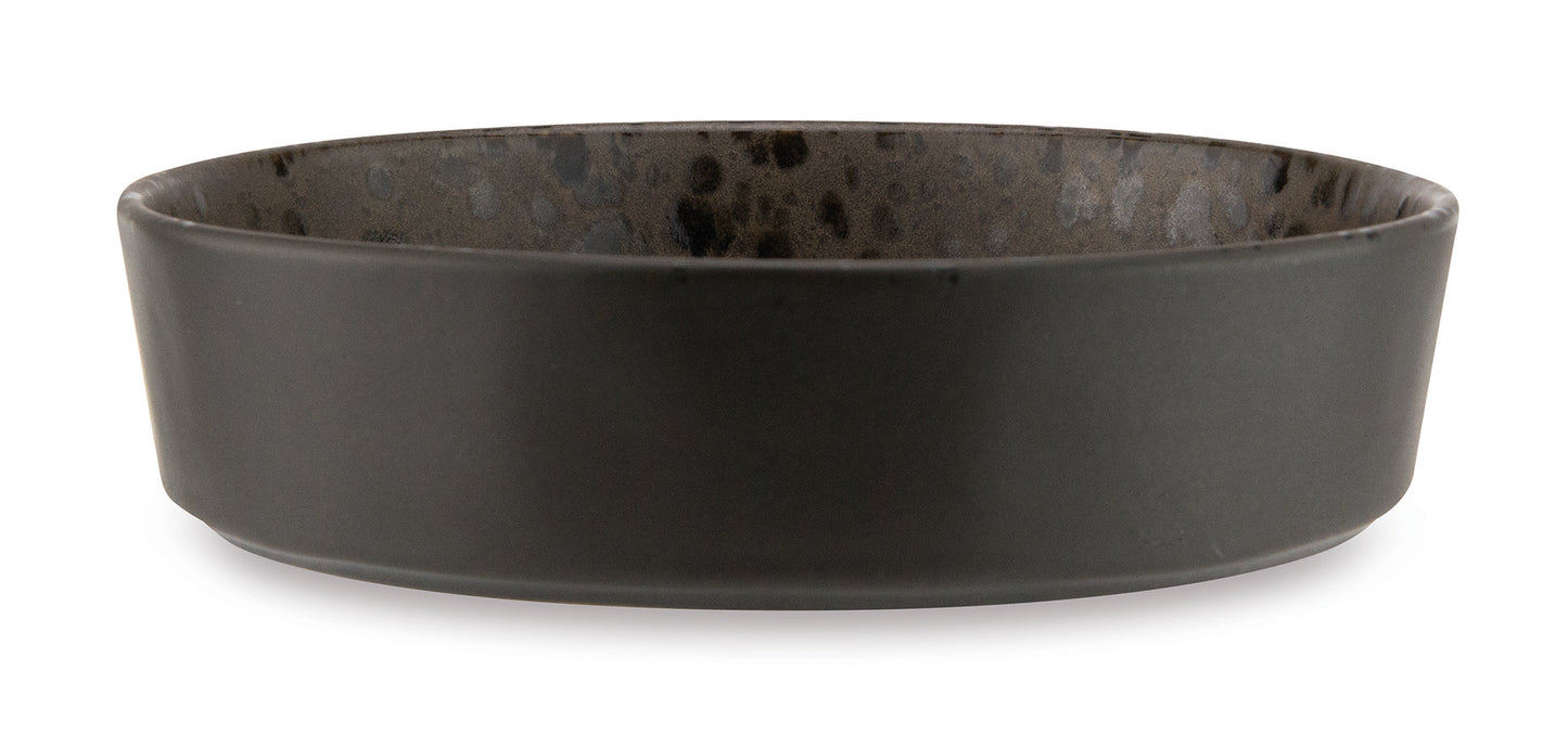 Brown deep plate with rusty reactive dots 18cm