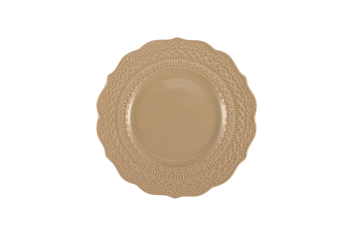 Beige bread plate with embossed decor Ø 15 cm