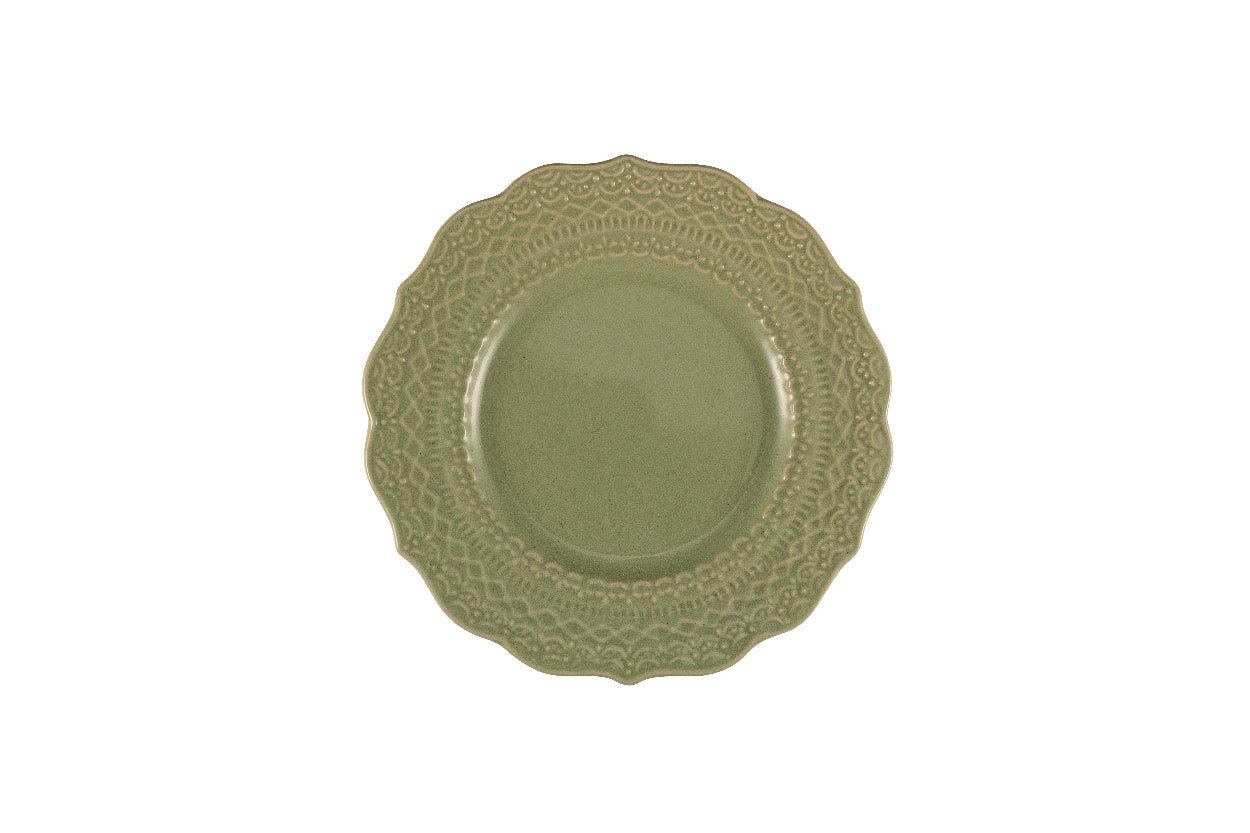 Sage green bread plate with embossed decor Ø 15 cm