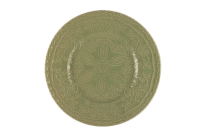 Sage green dessert plate with embossed decor Ø 22 cm
