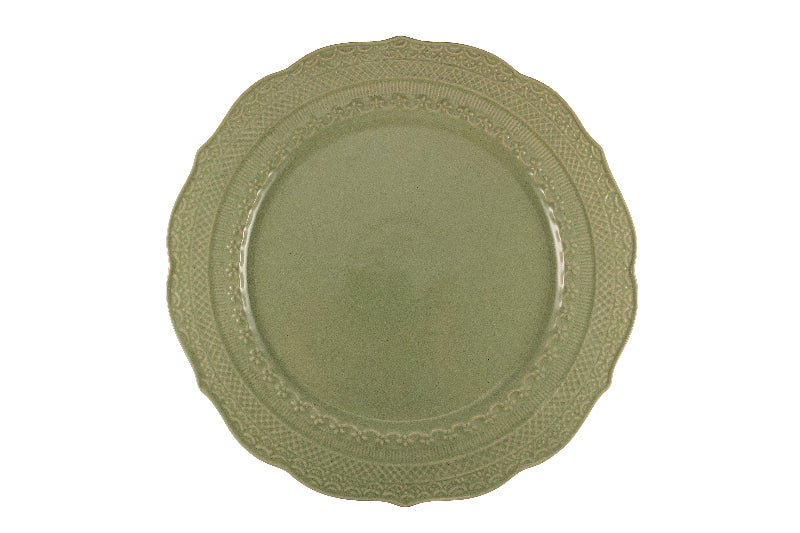Sage green dinner plate with embossed decor Ø 28 cm