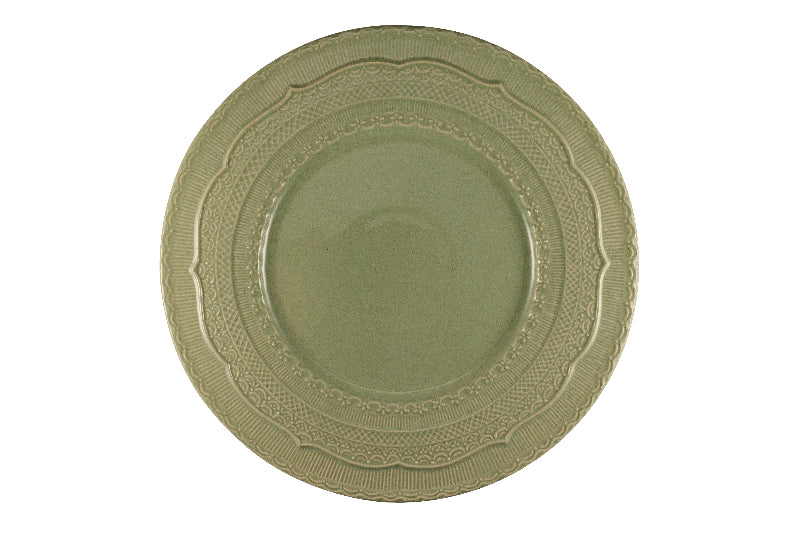 Sage green charger plate with embossed decor Ø 33 cm