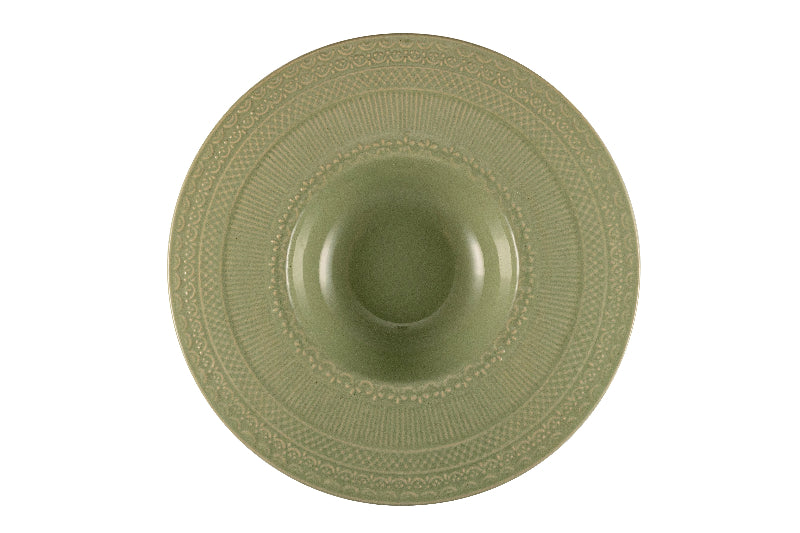 Sage green pasta bowl with embossed decor Ø 27 cm