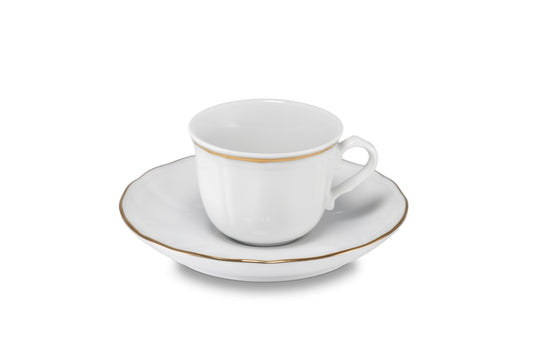 White coffee cup saucer with gold rim  Ø13 h 2 cm