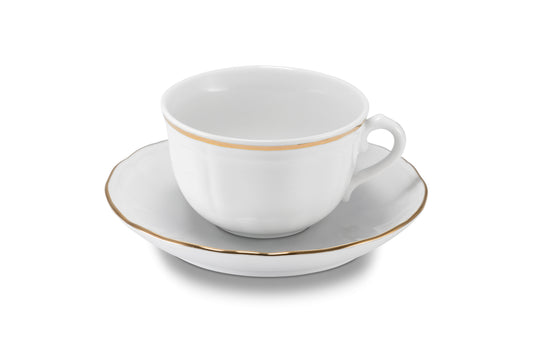 White tea cup saucer with gold rim   Ø15 h 2 cm