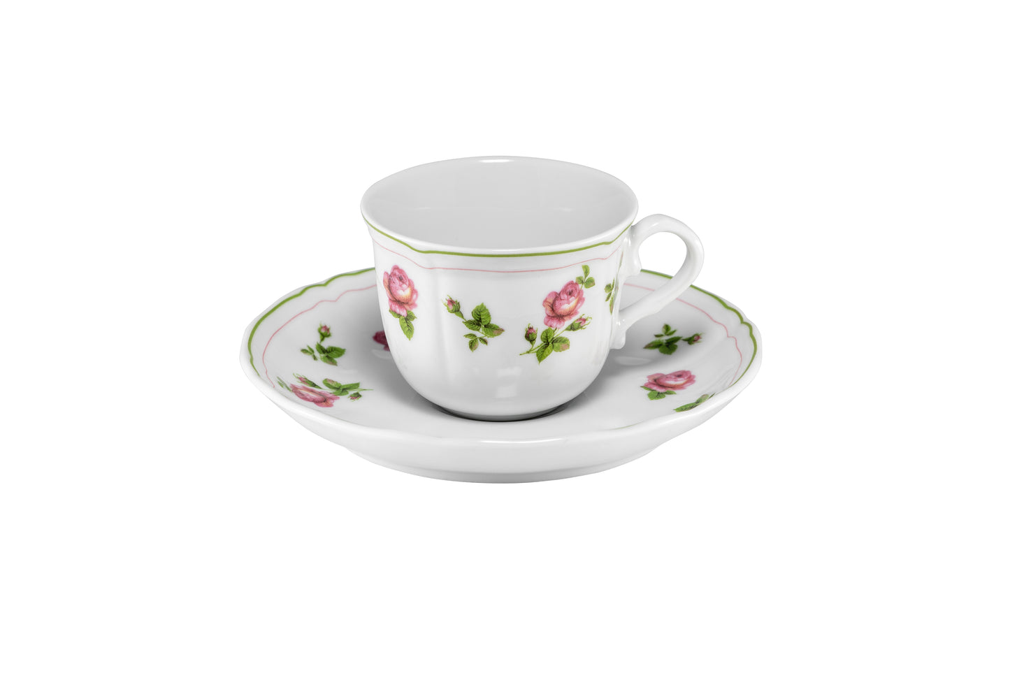 White coffee cup saucer with green rim  Ø13 h 2 cm