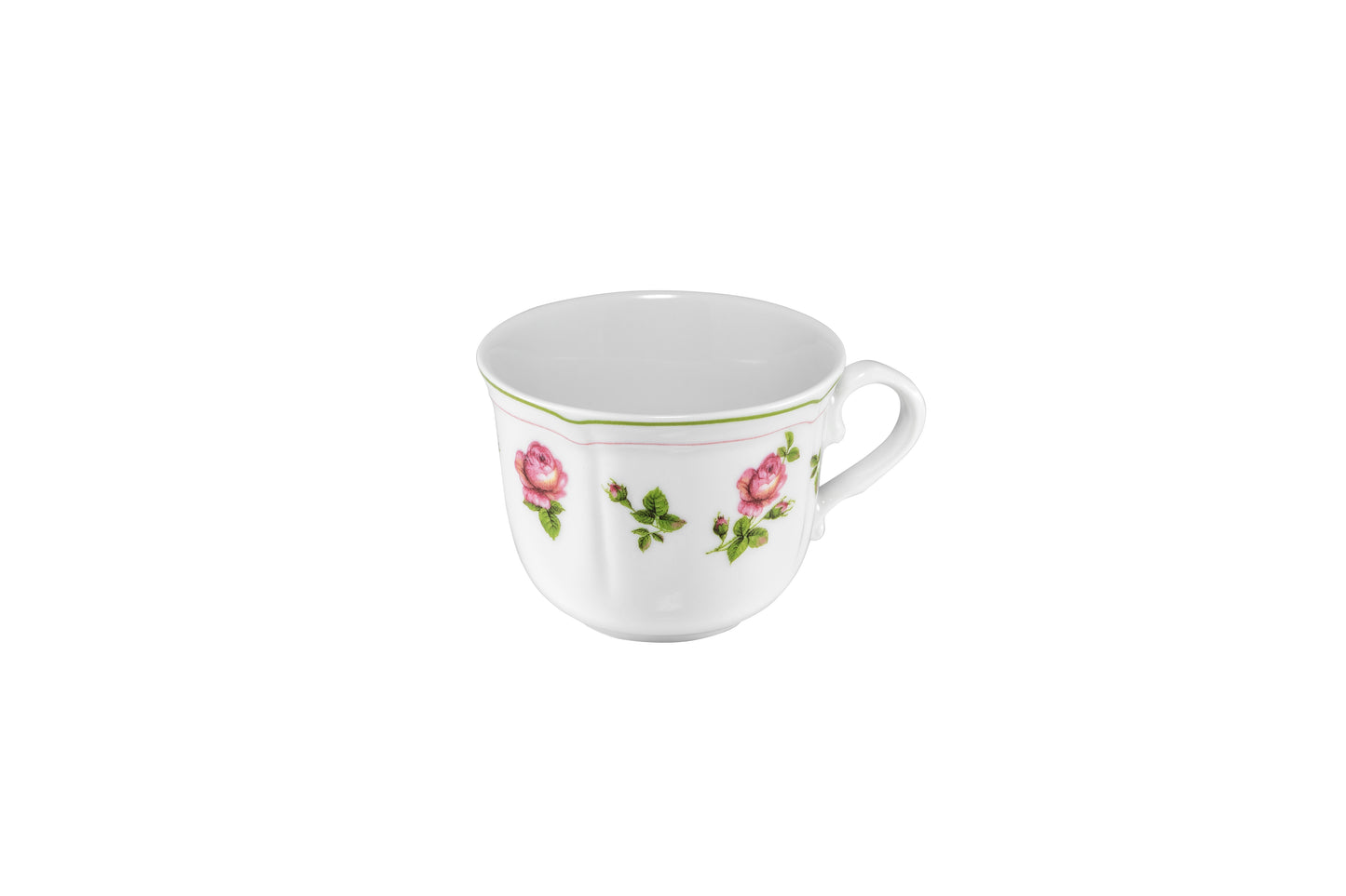 White coffee cup with green rim 10 cl 8,5x7 h 5 cm