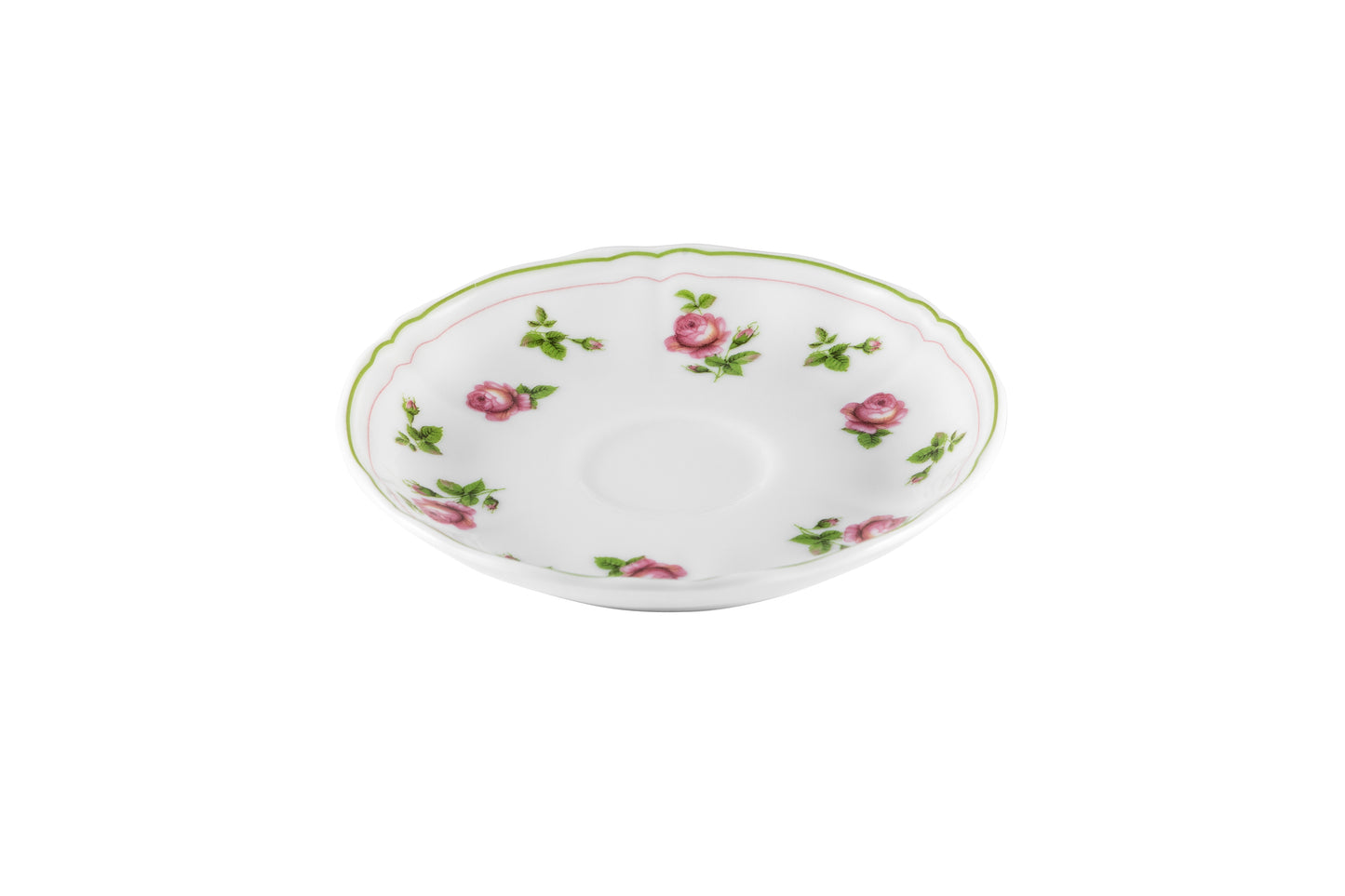 White coffee cup saucer with green rim  Ø13 h 2 cm