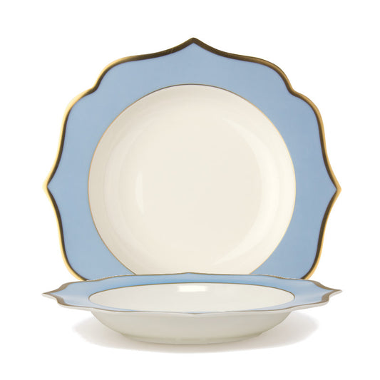 Light blue deep plate with gold rims - New bone china Ø 22 cm
