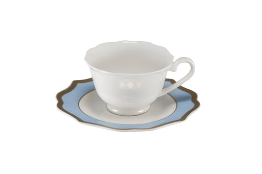 Light blue coffee cup saucer with gold rims - New bone china Ø13 h 1 cm