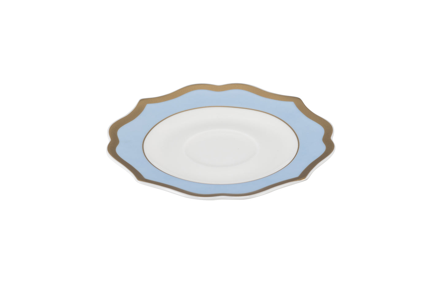 Light blue coffee cup saucer with gold rims - New bone china Ø13 h 1 cm