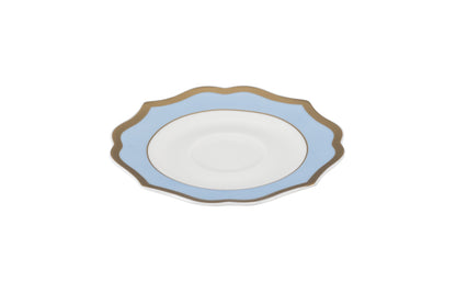 Light blue coffee cup saucer with gold rims - New bone china Ø13 h 1 cm