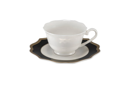 Black coffee cup saucer with gold rims - New bone china Ø13 h 1 cm