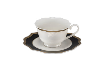 Black coffee cup saucer with gold rims - New bone china Ø13 h 1 cm