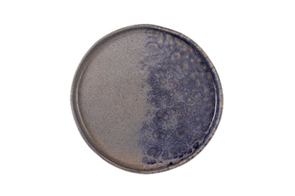 Grey dessert plate with blue reactive dots  20.5cm