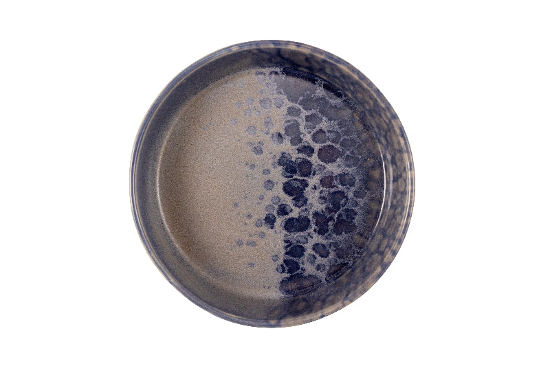 Grey deep plate with blue reactive dots  18cm