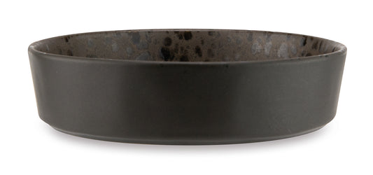 Brown deep plate with rusty reactive dots 18cm
