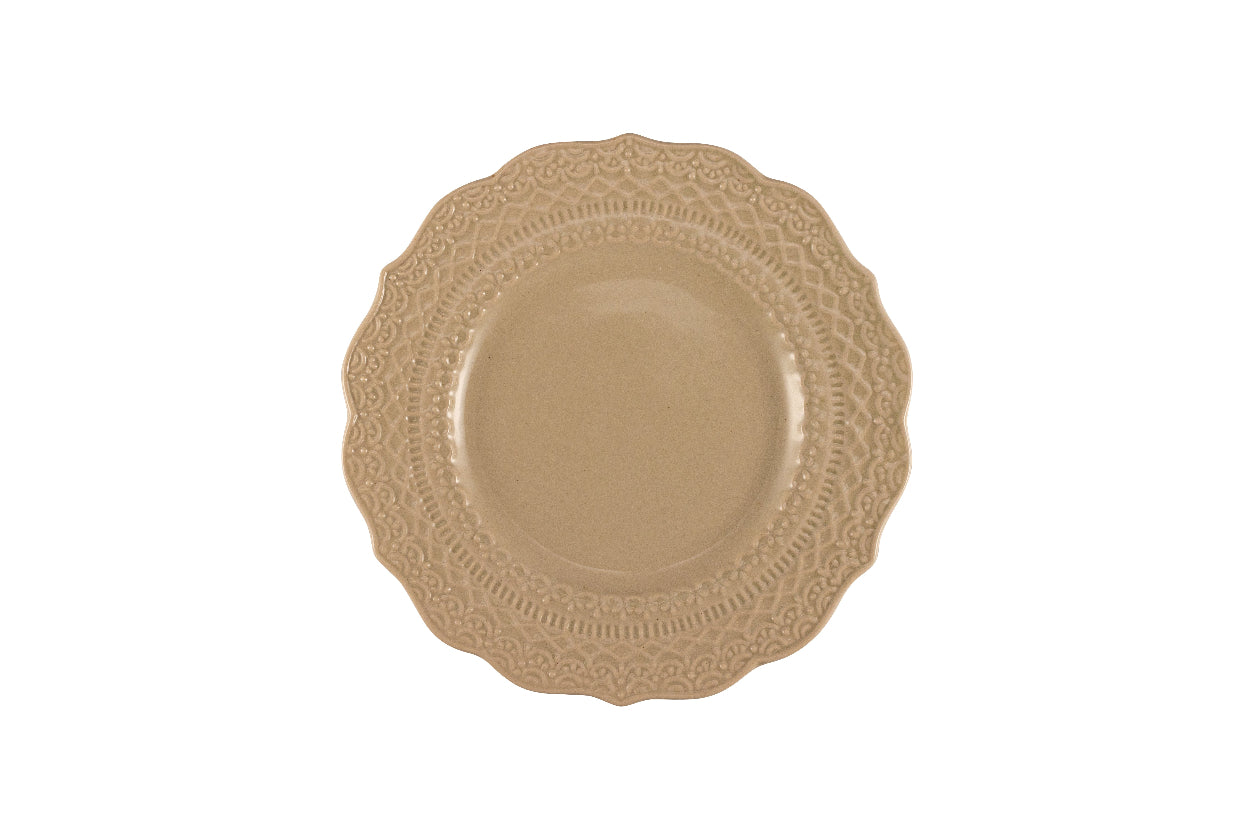 Beige charger plate with embossed decor Ø 33 cm