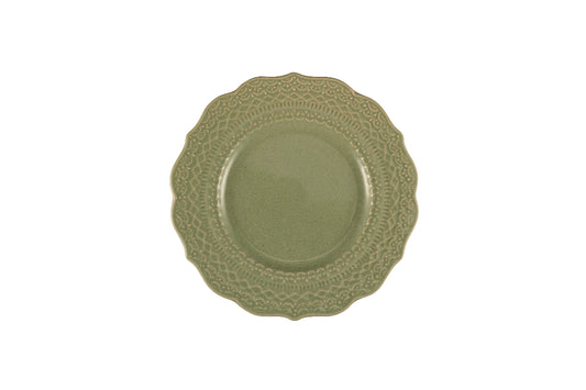 Sage green bread plate with embossed decor Ø 15 cm