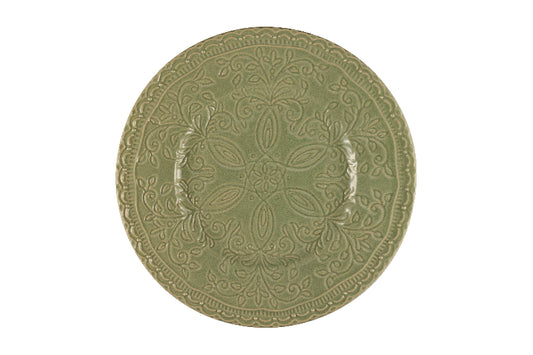 Sage green dessert plate with embossed decor Ø 22 cm
