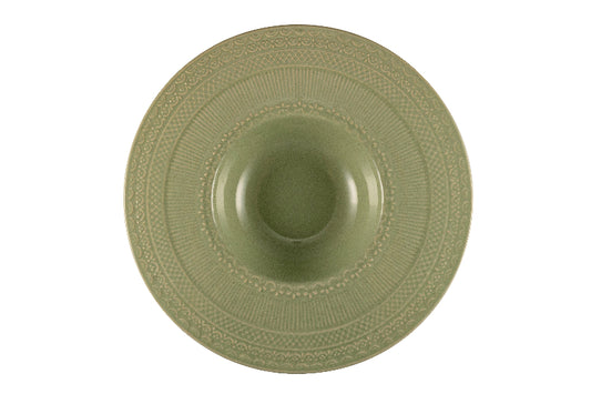 Sage green pasta bowl with embossed decor Ø 27 cm